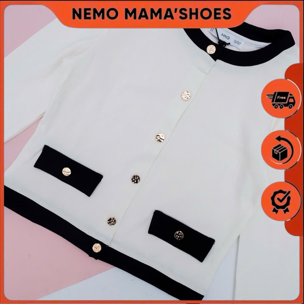 MNG ÁO CARDIGAN PHỐI VIỀN ĐEN NÚT VÀNG SANG CHẢNH – PHONG CÁCH THANH LỊCH (Q260122069)