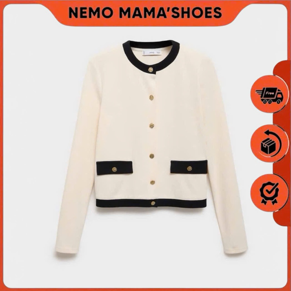 MNG ÁO CARDIGAN PHỐI VIỀN ĐEN NÚT VÀNG SANG CHẢNH – PHONG CÁCH THANH LỊCH (Q260122069)