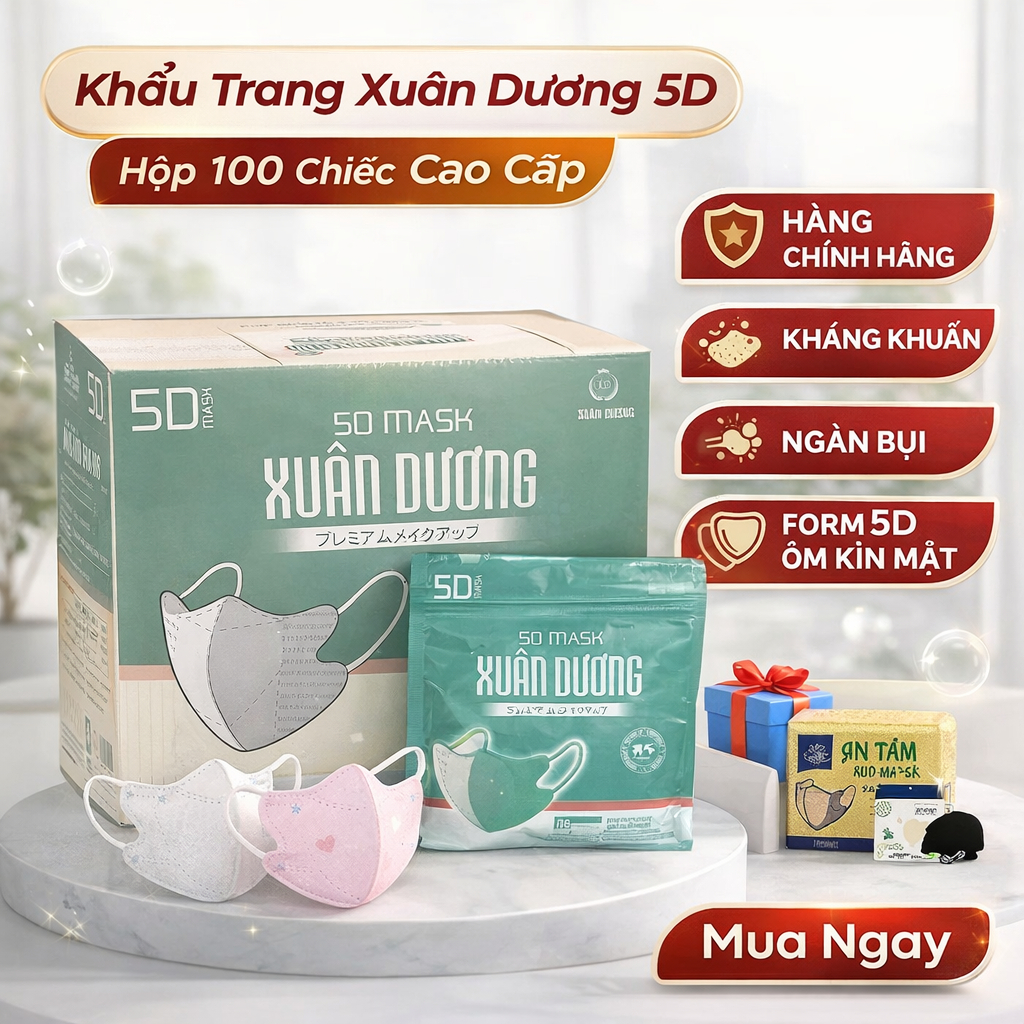 Khẩu Trang Xuân Dương 5D Hộp 100 Cái Cao Cấp – Kháng Khuẩn, Ngăn Bụi ...