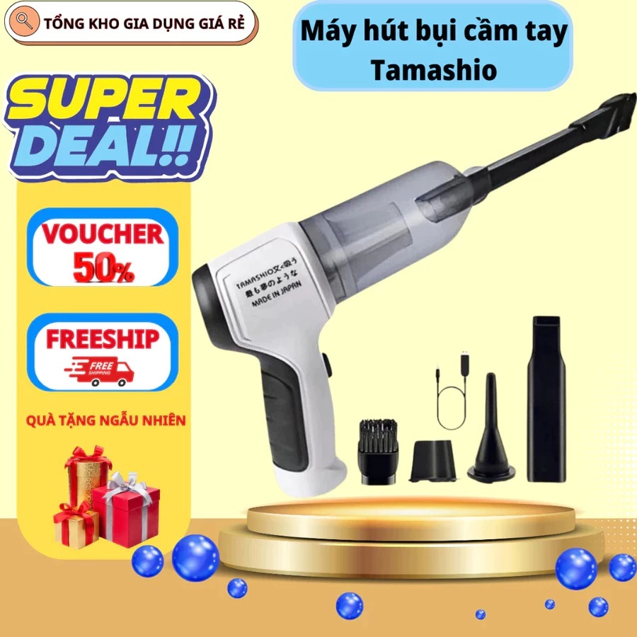 Máy Hút Bụi Cầm Tay Không Dây Nhật Bản TAMASHIO 7,8 Đầu Hút, Máy Hút Bụi Ô Tô, Giường Nệm
