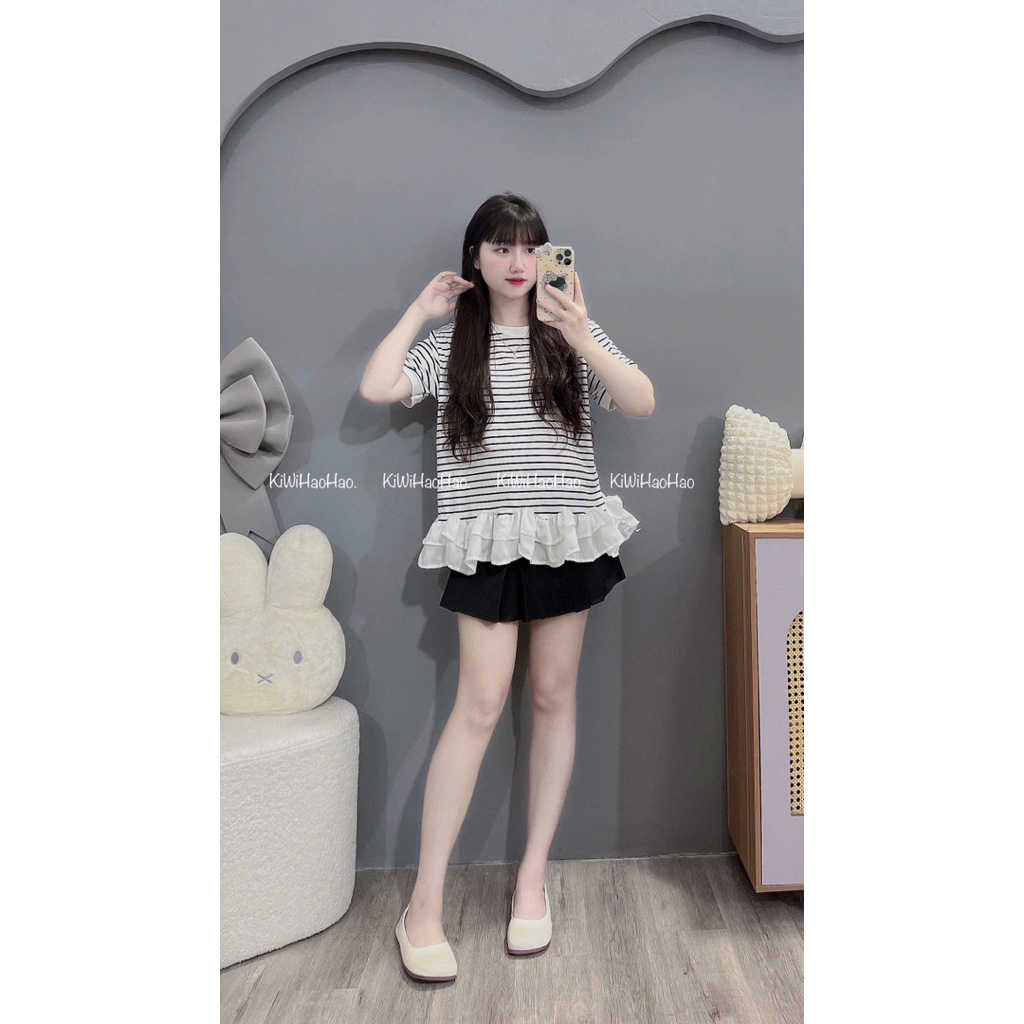 ÁO BẦU CỘC TAY KẺ NGANG PHA BÈO DUÔI ÁO XINH-2 màu