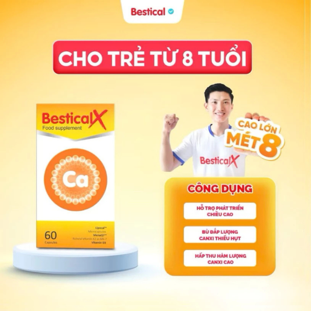 [Hộp 60 viên]Canxi BesticalX - Canxi sinh học dạng viên, hỗ trợ xương chắc khỏe