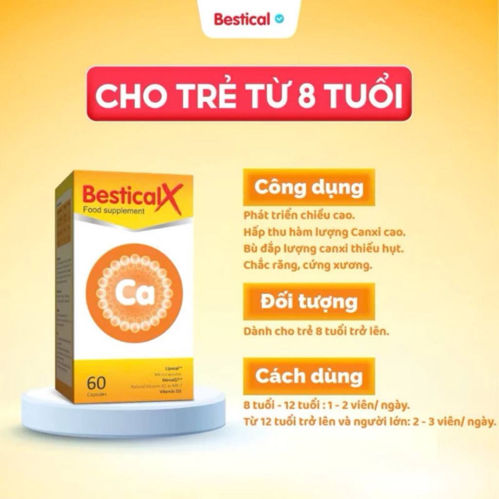 [Hộp 60 viên]Canxi BesticalX - Canxi sinh học dạng viên, hỗ trợ xương chắc khỏe