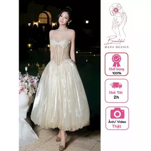 Đầm Cúp Ngực Viền Gọng Đính Hoa Nổi Chuẩn Mẫu Đầm Dự Tiệc Sang Chảnh