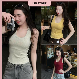 Áo ba lỗ dây bản to cổ vuông chất thun tăm co dãn mềm mại mặc mát áo tanktop chất tăm lạnh cổ U màu vàng, hồng, xanh