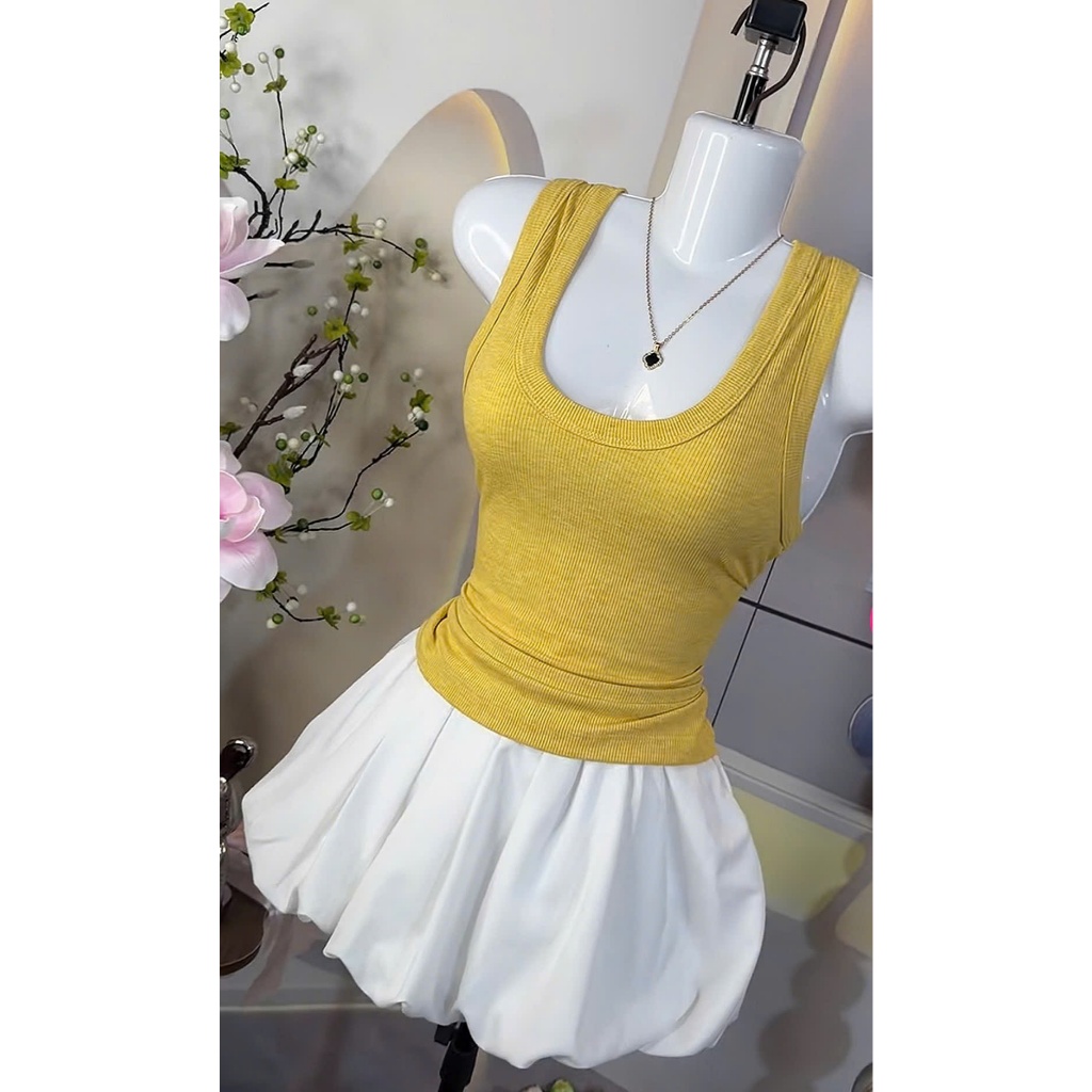 Áo ba lỗ dây bản to cổ vuông chất thun tăm co dãn mềm mại mặc mát áo tanktop chất tăm lạnh cổ U màu vàng, hồng, xanh