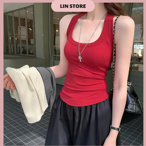 Áo ba lỗ dây bản to cổ vuông chất thun tăm co dãn mềm mại mặc mát áo tanktop chất tăm lạnh cổ U màu vàng, hồng, xanh