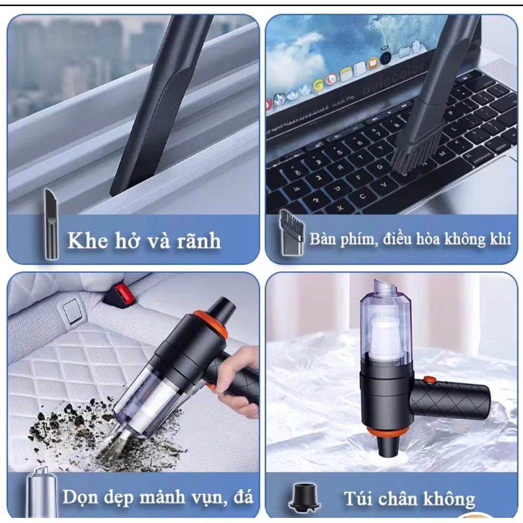 MÁY HÚT BỤI MINI SIÊU MẠNH với Nhiều Đầu Vệ Sinh Tiện Lợi cho Góc Ngách Sofa Đệm Ô Tô