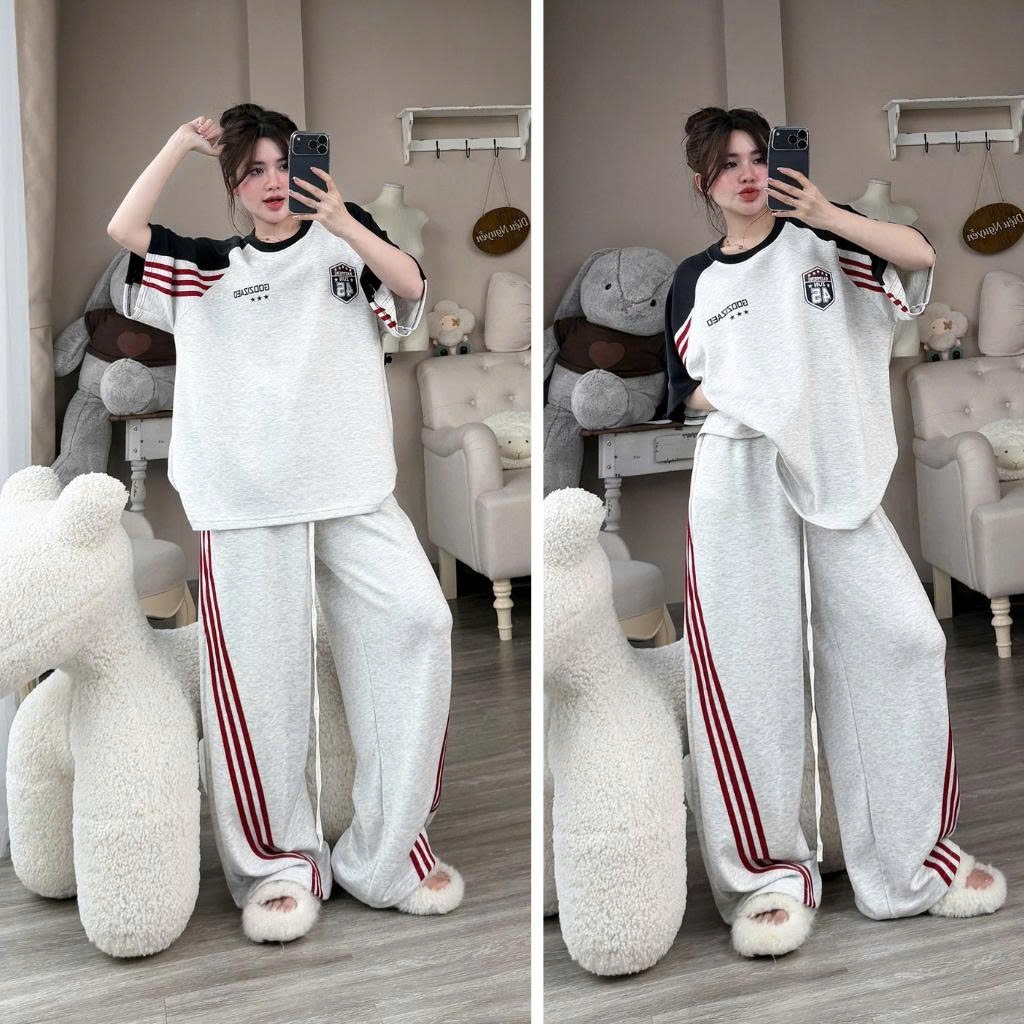 Sét Áo Thun Thêu Good Số 24 Phối Viền Chéo Đỏ Cá Tính Chất Liệu Thun Cotton Mềm Mát