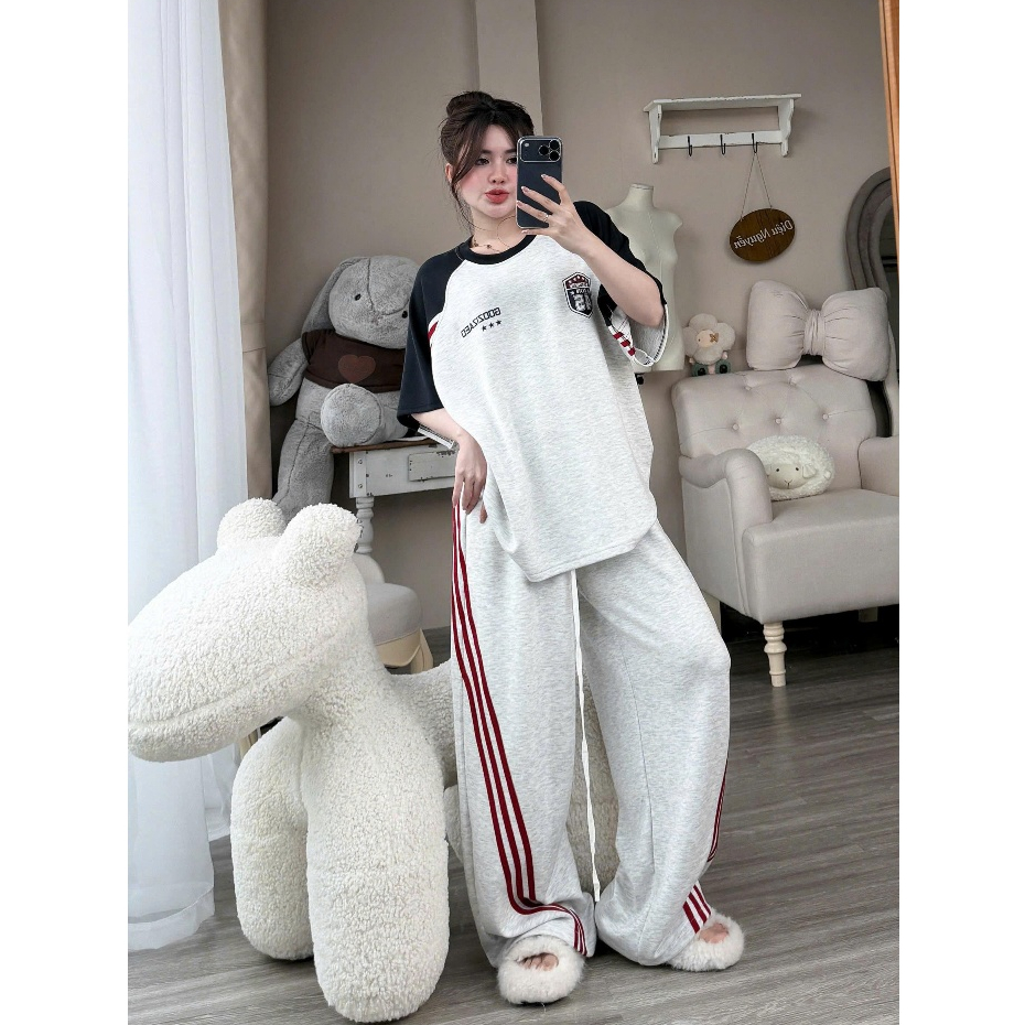 Sét Áo Thun Thêu Good Số 24 Phối Viền Chéo Đỏ Cá Tính Chất Liệu Thun Cotton Mềm Mát