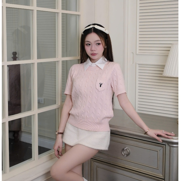 HTIQUE - SOFT SEASON mở bán Áo len dệt kim thêu hươu, Áo len dệt kim nữ thiết kế vặn thừng basic La42