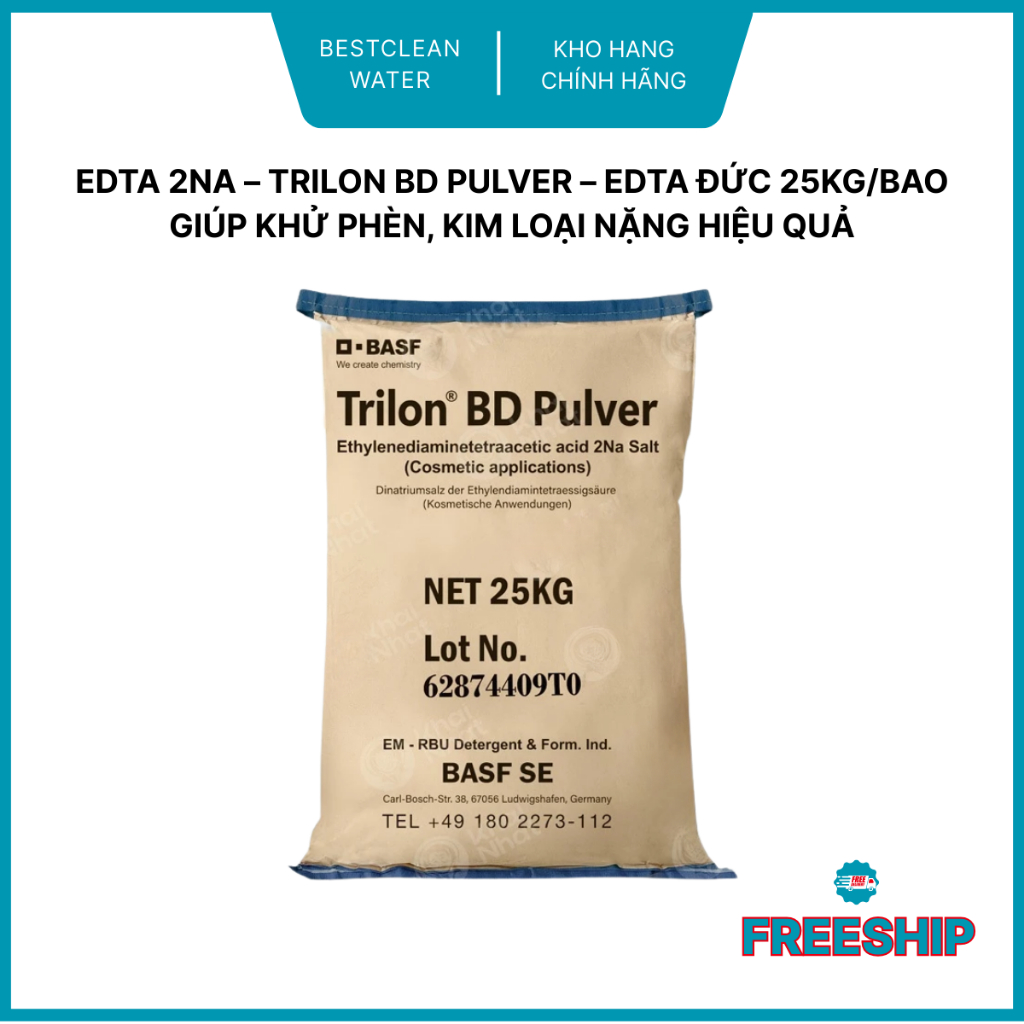 EDTA 2Na – Trilon BD Pulver – EDTA Đức 25kg/bao.Giúp khử phèn, kim loại ...