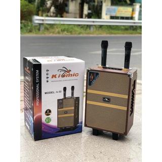 Loa Karaoke Xách Tay Kiomic K32, Bass 20Cm Kèm 2 Mic Chống Hú, Echo, Delay.
