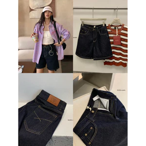 WGWE | Quần short jean lửng lưng cao form A ống rộng, style retro Hàn – W8748#