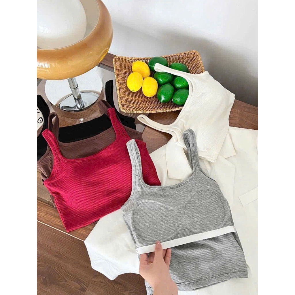 (Hàng LoạÁo bra 2 dây bản vừa Cổ Vuông chất cotton tăm mềm,có đệm ngực,dáng basic,phong cách trẻ trung