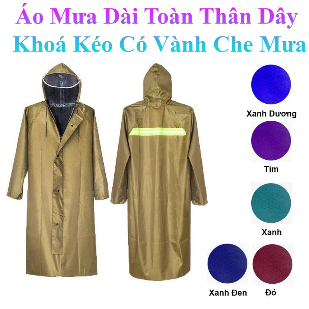 Áo Mưa Dài Toàn Thân Dây Khoá Kéo Có Vành Che Tiện Lợi