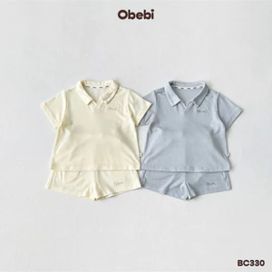 Bộ Polo Cổ Chữ V Thêu Hình Obebi Mùa Hè CHo Bé Trai Bé Gái Từ 8-22kg BC330