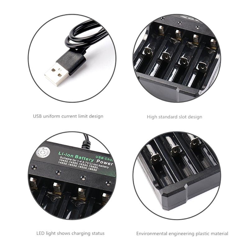 Sạc Pin Tự ngắt Sạc pin lithium và có đèn báo khi đầy 4 Khe cao cấp dùng cho pin 18650 AA