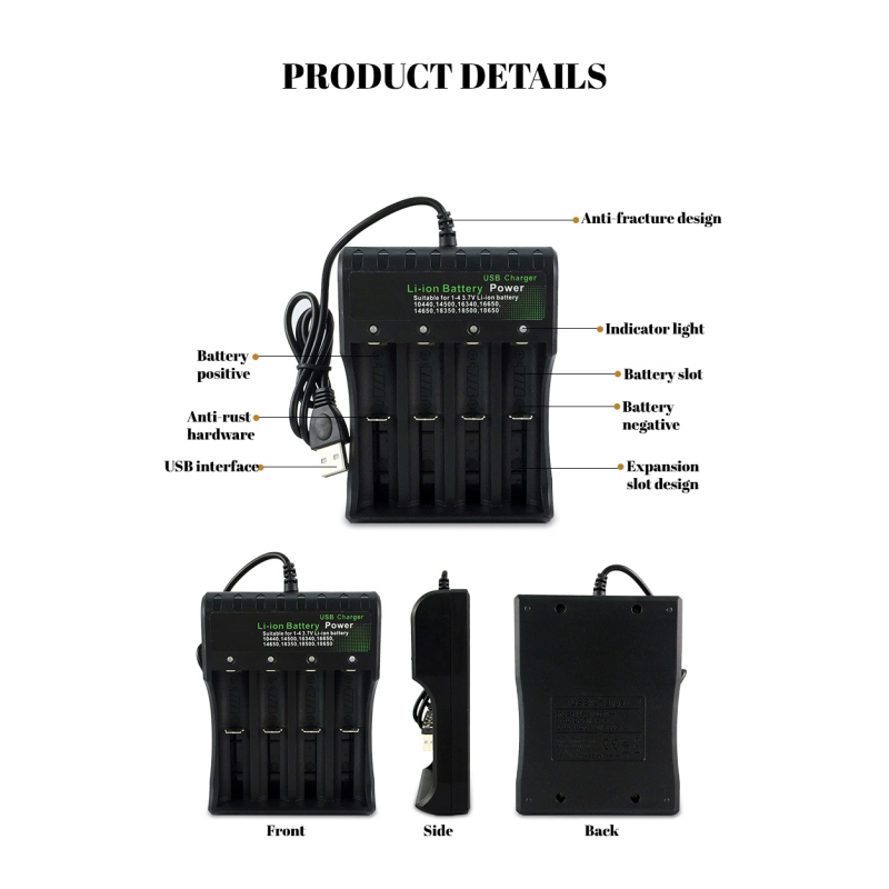 Sạc Pin Tự ngắt Sạc pin lithium và có đèn báo khi đầy 4 Khe cao cấp dùng cho pin 18650 AA