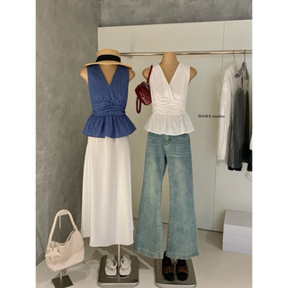 𝐏𝐡𝐢𝐞𝐧 𝐖𝐆𝐖𝐄 | (Sẵn) w8885 Áo Sát Nách Cổ V Chun Lưng Ôm Xoè Form Ngắn