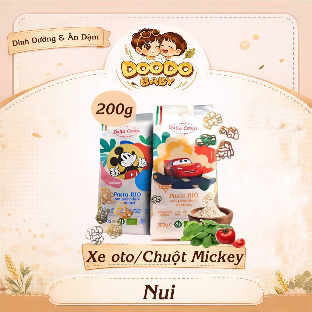 Nui Rau Củ Hữu Cơ Hình Chuột Mickey/ Xe/ Sao/ Ống Ngắn Dalla Costa Cho Bé