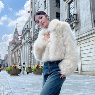 Áo choàng lông mềm mại có cổ dáng ngắn phong cách Hàn Quốc