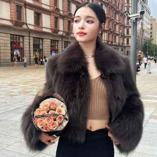 Áo choàng lông mềm mại có cổ dáng ngắn phong cách Hàn Quốc