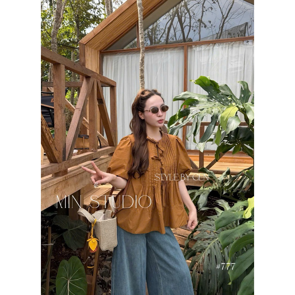 Áo Sơ Mi Nữ Cộc Tay Dáng Babydoll Thanhhuyenclothings Thắt Nơ Tiểu Thư Đơn Giản Dễ Mặc Đi Chơi Dạo Phố Mùa Hè (B223)