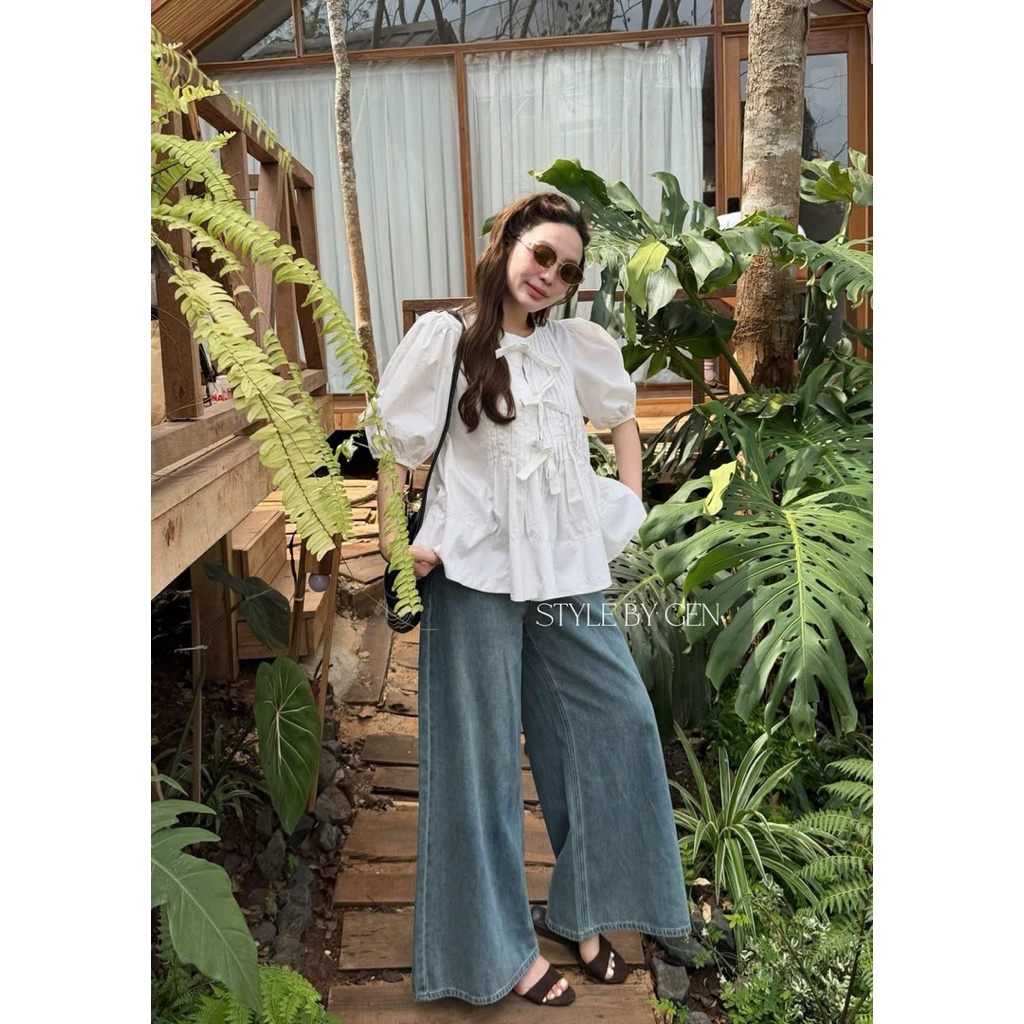 Áo Sơ Mi Nữ Cộc Tay Dáng Babydoll Thanhhuyenclothings Thắt Nơ Tiểu Thư Đơn Giản Dễ Mặc Đi Chơi Dạo Phố Mùa Hè (B223)