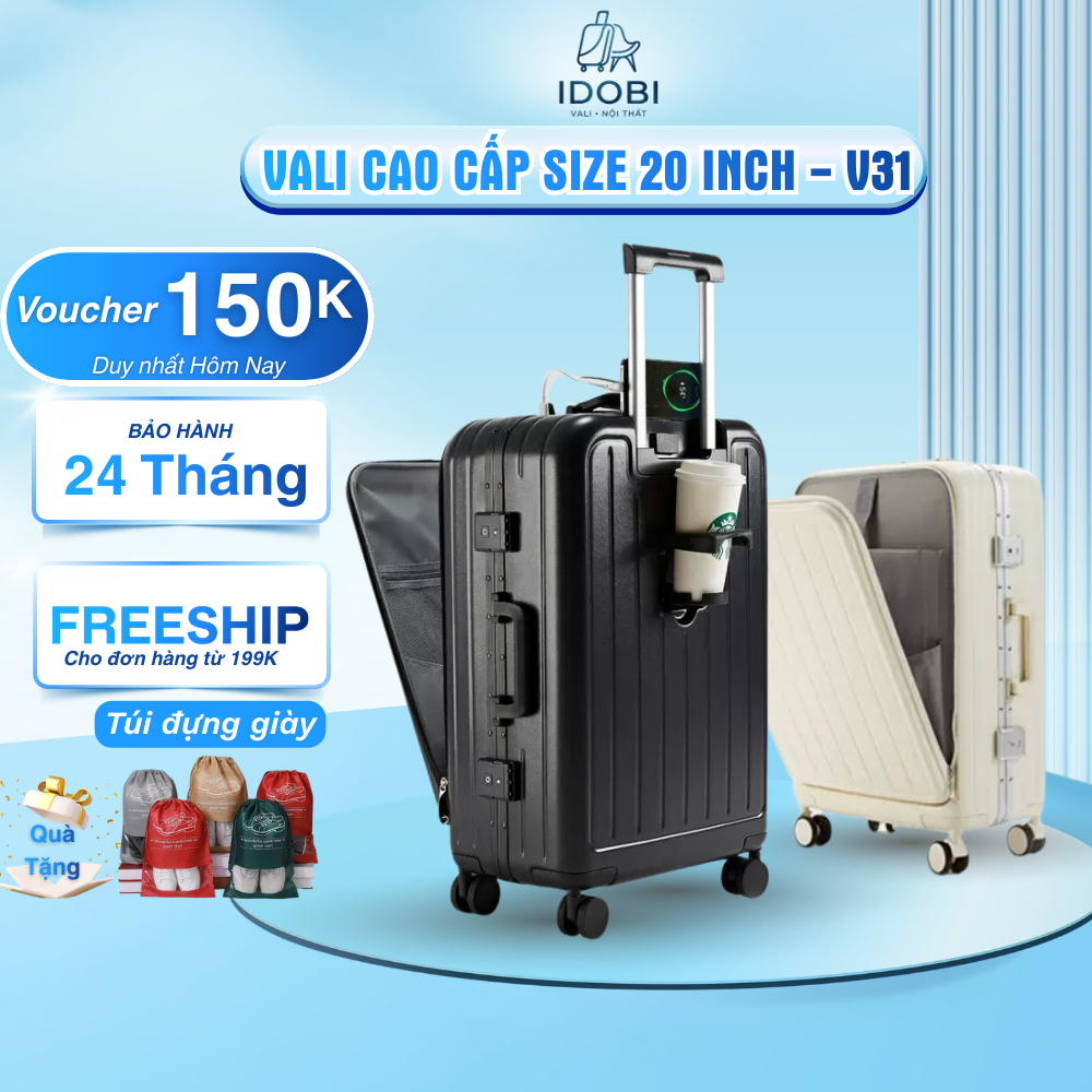 Vali du lịch khung nhôm ID23-31 Vali doanh nhân size 20 Có Khay Để Cốc ...