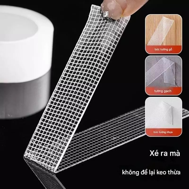 Băng dính nano 2 mặt dạng lưới siêu dính, dày 2mm chắc chắn dài 2 mét tiện lợi