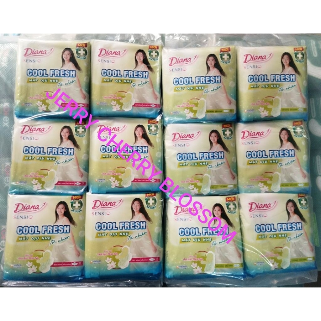 Bộ 6 gói băng vệ sinh Diana sensi cool fresh mát dịu hoả anh đào 8 miếng/gói