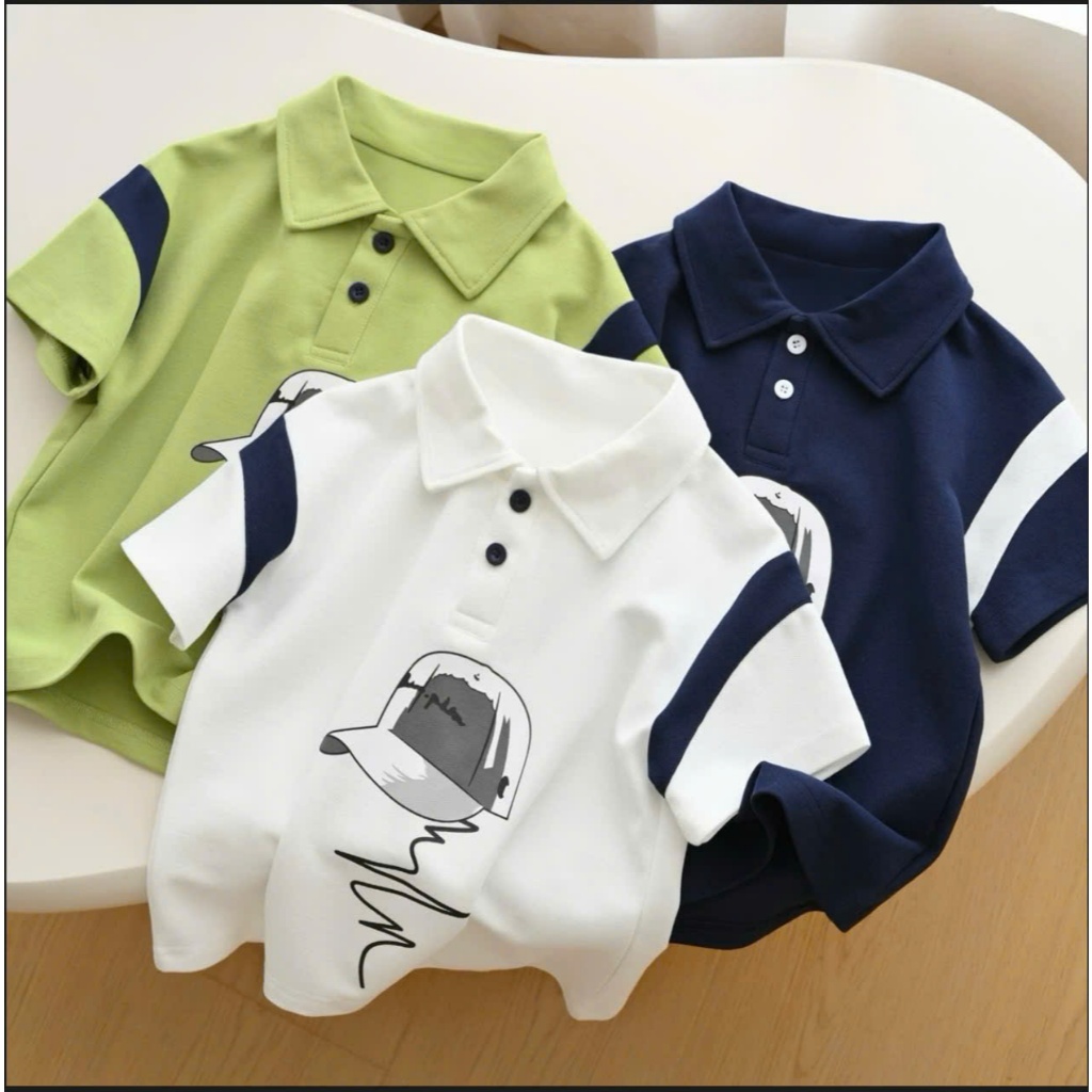 Áo polo cộc tay dành cho bé trai 18-52kg mẫu in họa tiết MŨ. Chất liệu vải thóng mát, co dãn nhẹ. NL4