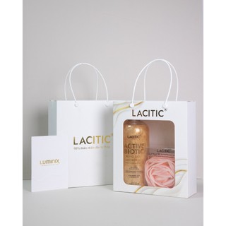 Combo Lacitic Ngọc ngà 1000ml Túi giấy, Sữa Tắm Hương Nước Hoa Pháp Lacitic 1000ml và Bông Tắm