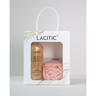 Combo Lacitic Ngọc ngà 1000ml Túi giấy, Sữa Tắm Hương Nước Hoa Pháp Lacitic 1000ml và Bông Tắm