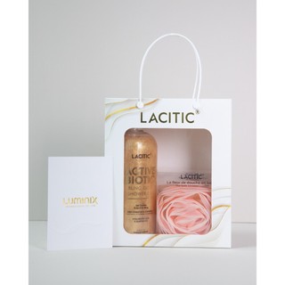 Combo Lacitic Ngọc ngà 1000ml Túi giấy, Sữa Tắm Hương Nước Hoa Pháp Lacitic 1000ml và Bông Tắm