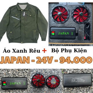 Bộ Áo Quạt Điều Hòa JAPAN 24V 6 cấp gió - Pin khủng 94000mah 24V + sạc + quạt 9 cánh️ 24V (12-16 tiếng) .Tặng kèm đá khô