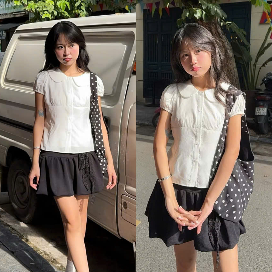 Sơ mi cổ sen buộc eo dáng vừa điệu đà, áo mặc đi học đi làm TAM SM13