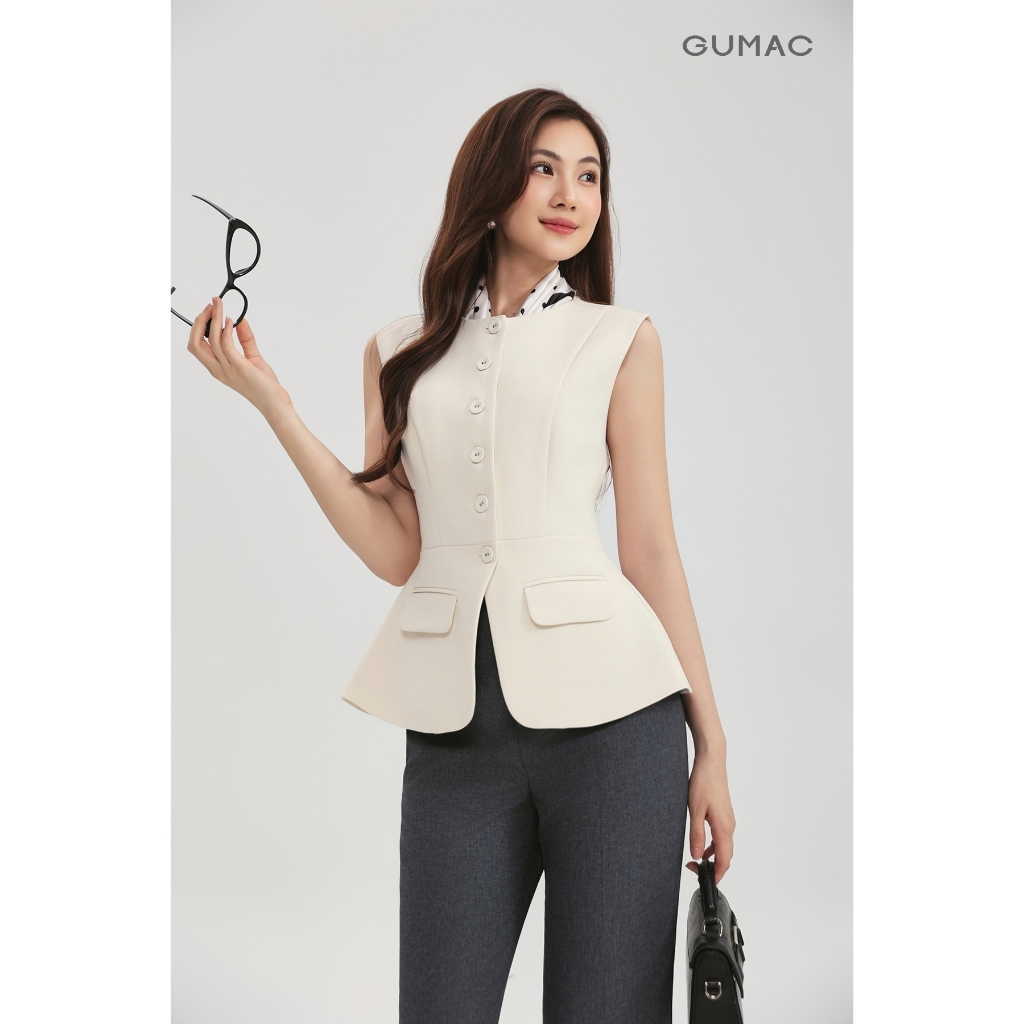 Áo Gile Nữ GUMAC Form Peplum Cổ Tròn Đánh Eo Nhẹ Tôn Dáng Sang Trọng AG03026