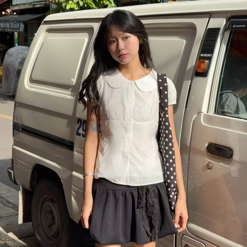 Sơ mi cổ sen buộc eo dáng vừa điệu đà, áo mặc đi học đi làm TAM SM13