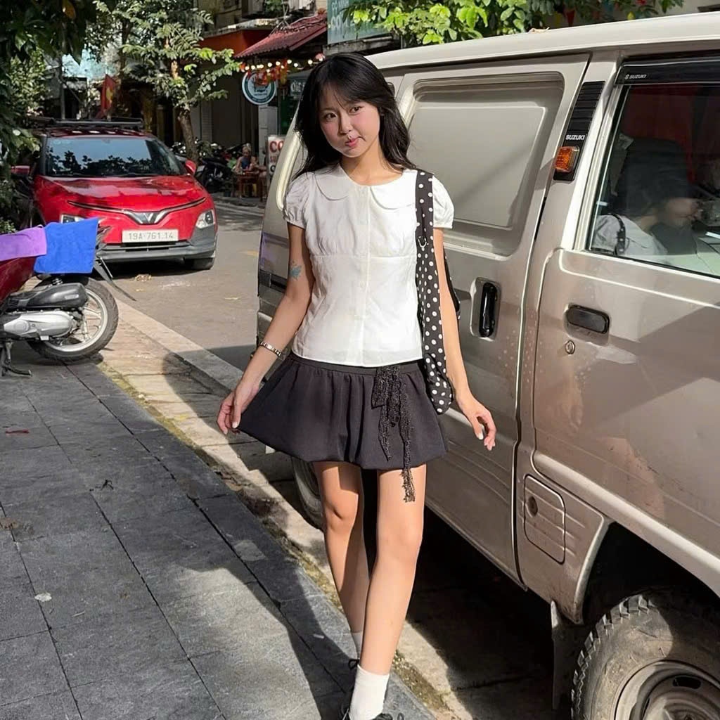 Sơ mi cổ sen buộc eo dáng vừa điệu đà, áo mặc đi học đi làm TAM SM13