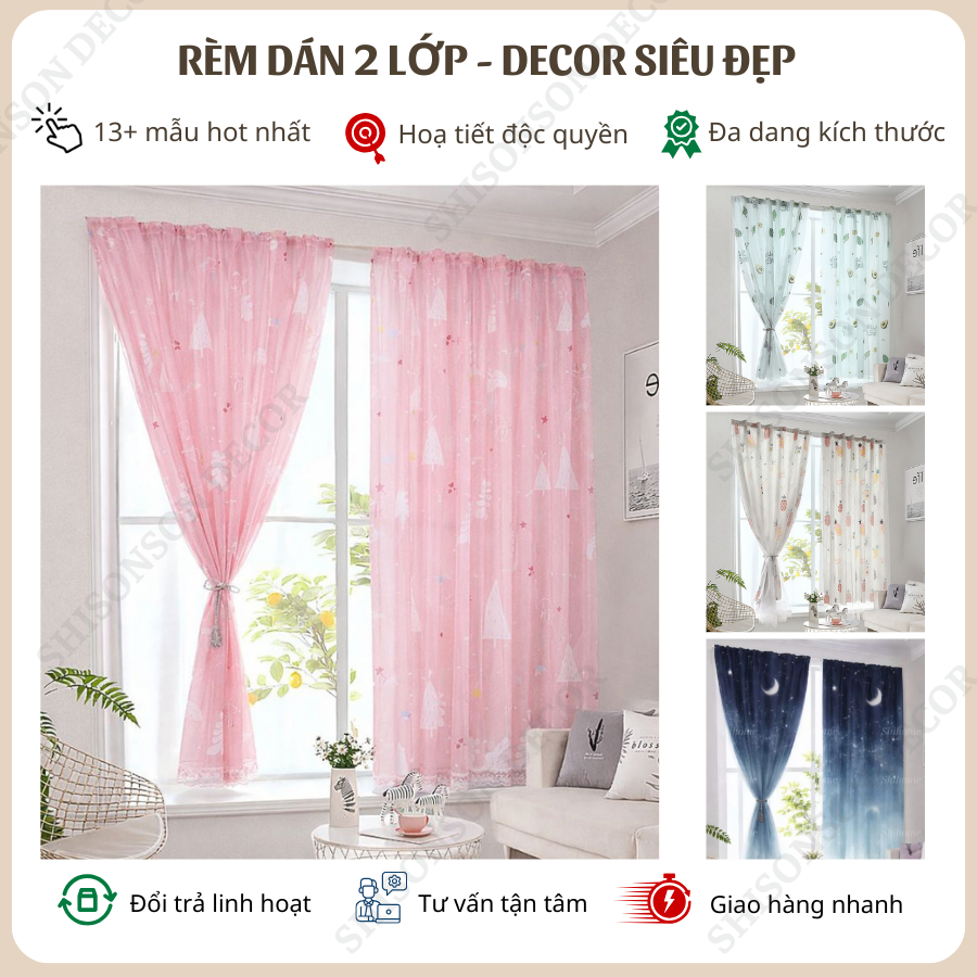 Rèm dán cửa sổ 2 lớp, hoạ tiết độc quyền, decor siêu đẹp, không cần khoan đục, giao hàng nhanh chóng