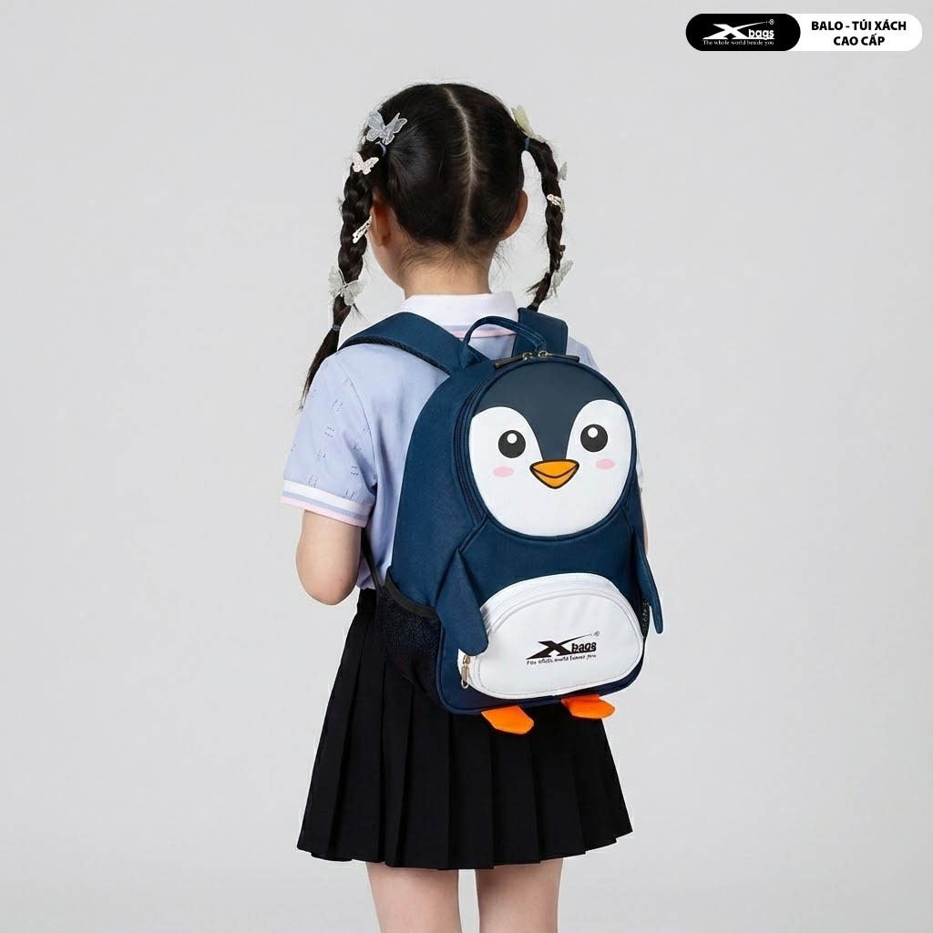 Balo Học Sinh Mầm Non Xbags Penguin XB3019 Hình Chim Cánh Cụt, Đáng Yêu, Nhẹ, Bền, An Toàn Cho Bé!