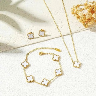 Set dây chuyền bông tai lắc tay titan cỏ 4 lá sang trọng không đen không han gỉ