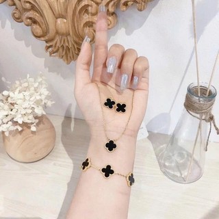 Set dây chuyền bông tai lắc tay titan cỏ 4 lá sang trọng không đen không han gỉ