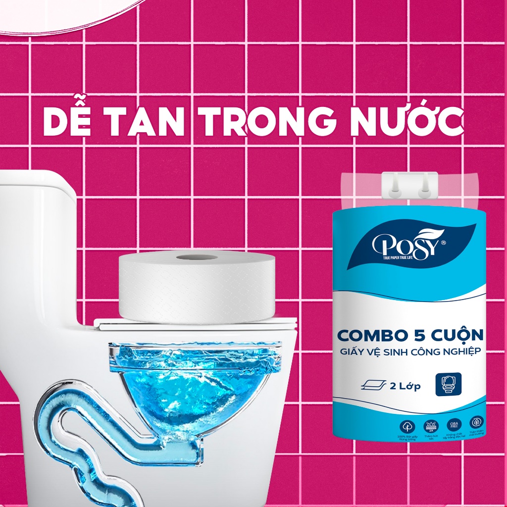 [TRỢ GIÁ] COMBO 5 CUỘN GVS POSY - Cuộn lớn, 700gram 2 lớp, mềm mịn, tiết kiệm, thân thiện với môi trườn