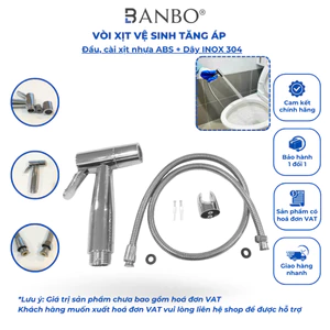 Bộ vòi xịt vệ sinh tăng áp cầm tay BANBO dây INOX304 1.2m lõi đồng, đầu xịt và cài nhựa ABS KT- 501