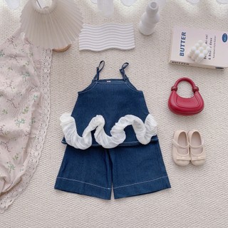 Quần áo hè bé gái, set jean 2 dây phối voan 9-26kg S2132 Tiểu Yến KID
