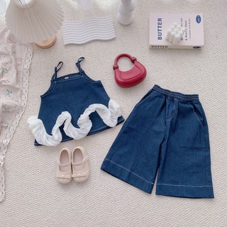 Quần áo hè bé gái, set jean 2 dây phối voan 9-26kg S2132 Tiểu Yến KID