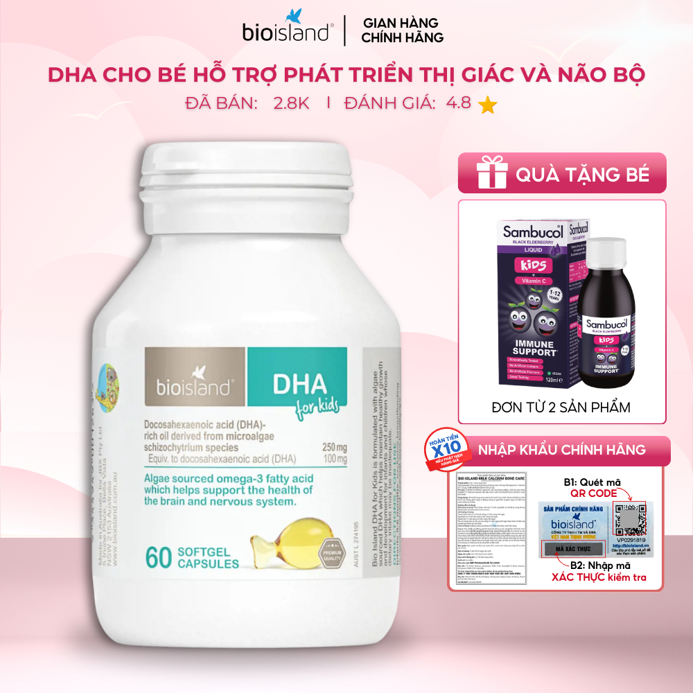DHA cho bé Bio Island for Kids của Úc hỗ trợ tăng cường đề kháng và sự ...